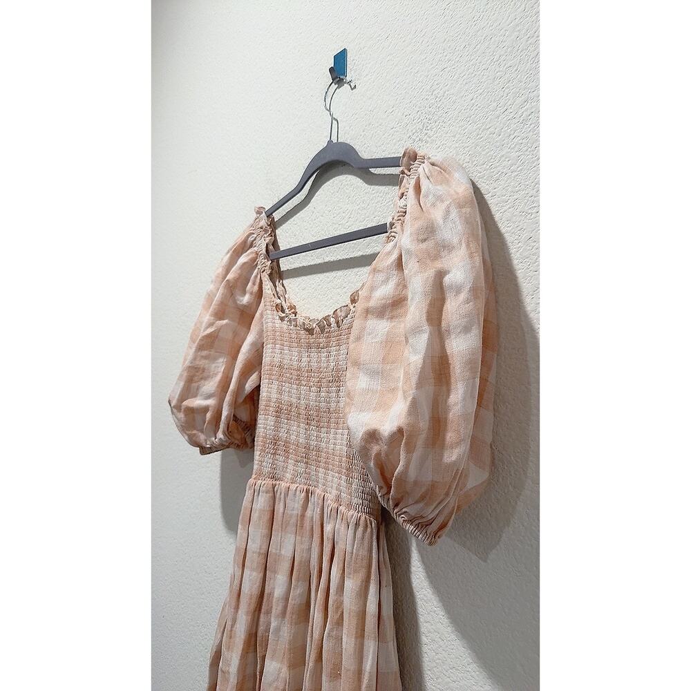 Charina Sarte Selena Dress Gingham Linen Puff Sleeve Midi Dress Large - Picture 9 of 12
